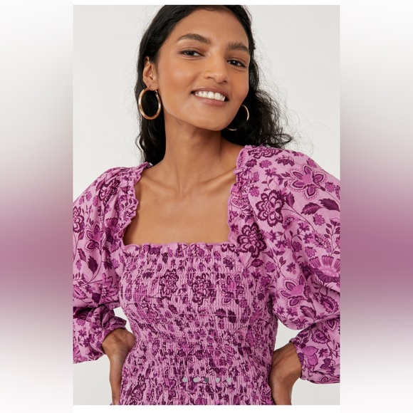 Free People Smock It To Me Mini Dress in Azalea Combo NWT SZ XS RT $148 - Picture 3 of 8